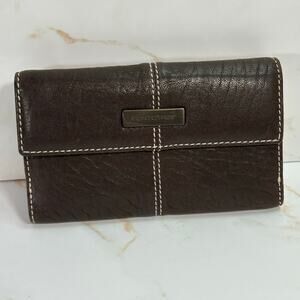 Puntotres Brown Leather Wallet Bifold Snap Closure Contrast‎ Stitching 6.5"x4"